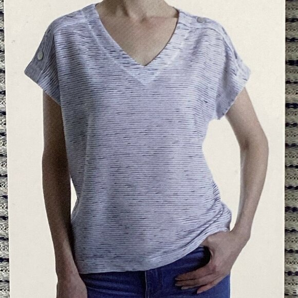 Jones New York Womens XL Short Sleeve V Neck Popover Top Ivory Navy Textured NEW - Picture 5 of 6